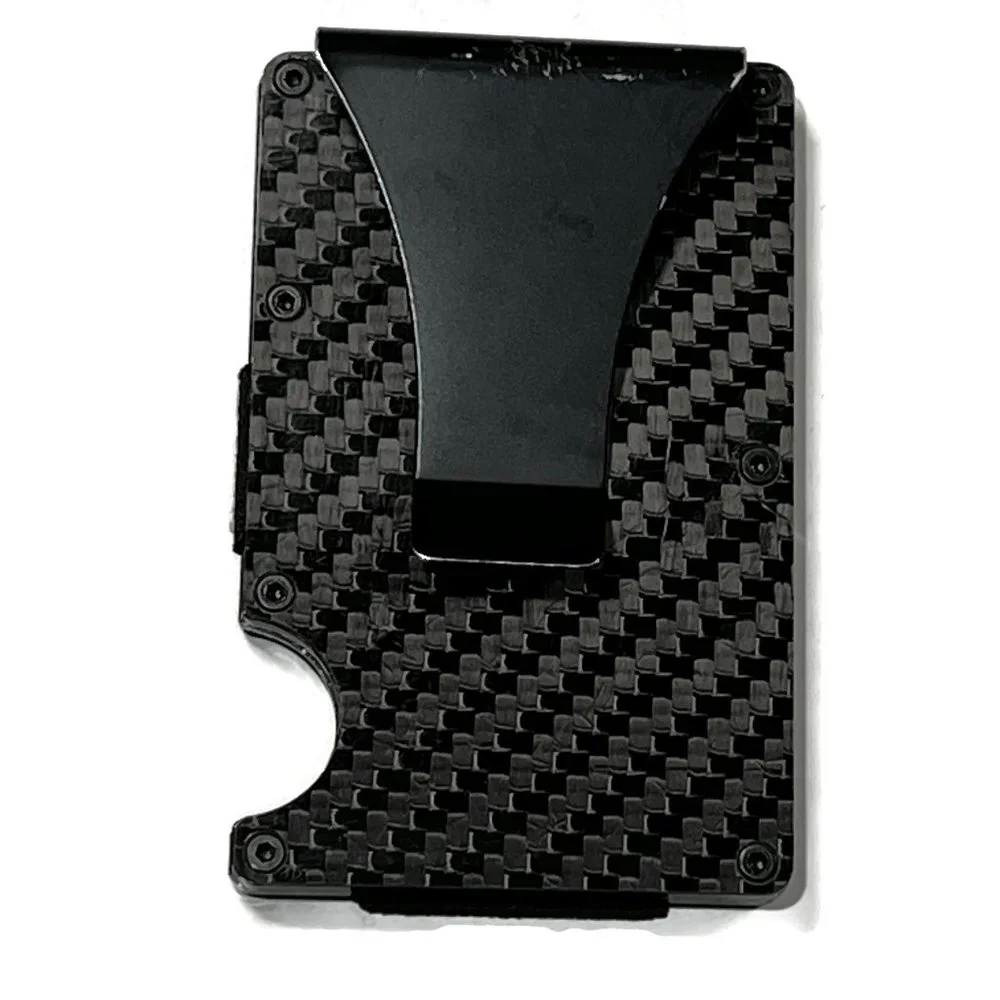 Carbon Fiber Metal Wallet RFID Blocking Money‎ Clip Slim Credit Card Black